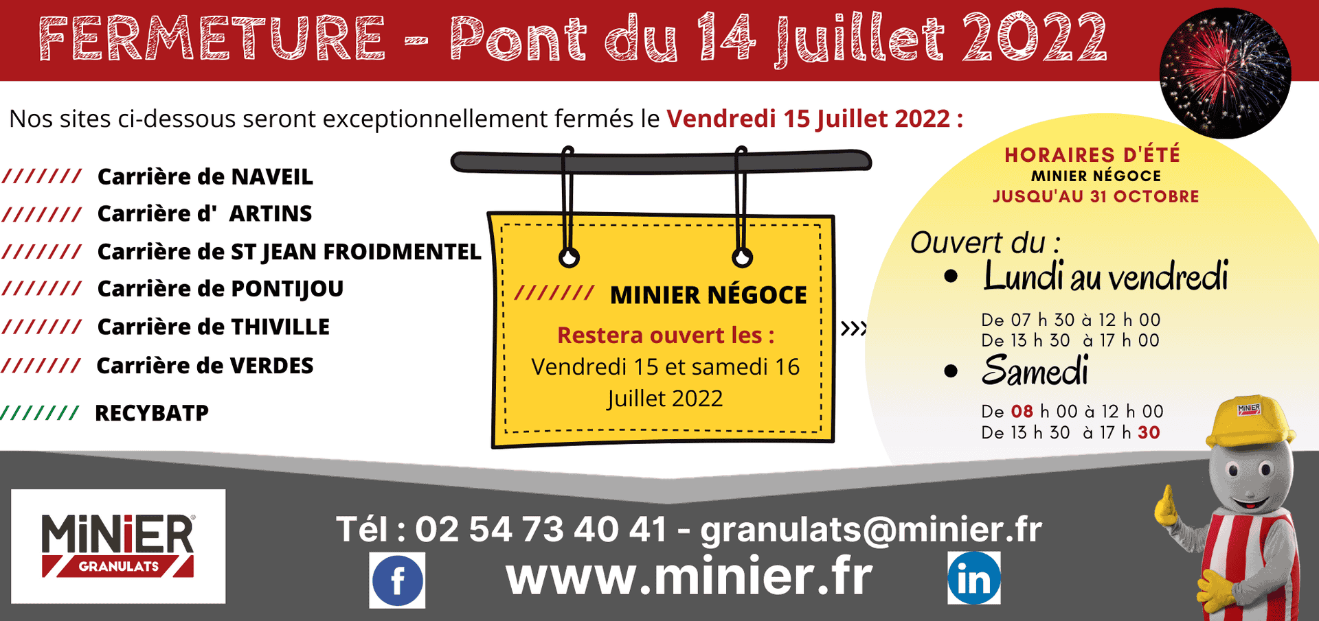 Nouveaux horaires MINIER NEGOCE