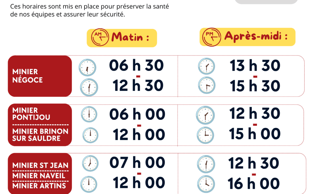 🌡️ Fortes chaleurs : adaptation exceptionnelle de nos horaires d&rsquo;ouverture au Négoce et sur les carrières