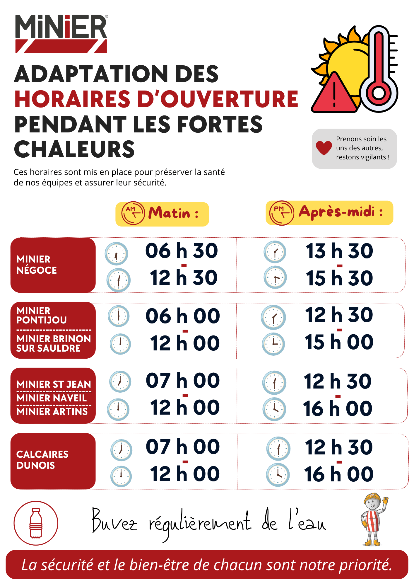 Nouveaux horaires MINIER NEGOCE