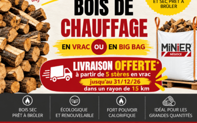 MINIER NÉGOCE : bois de chauffage – livraison offerte jusqu’au 31/12/26 (cf conditions)